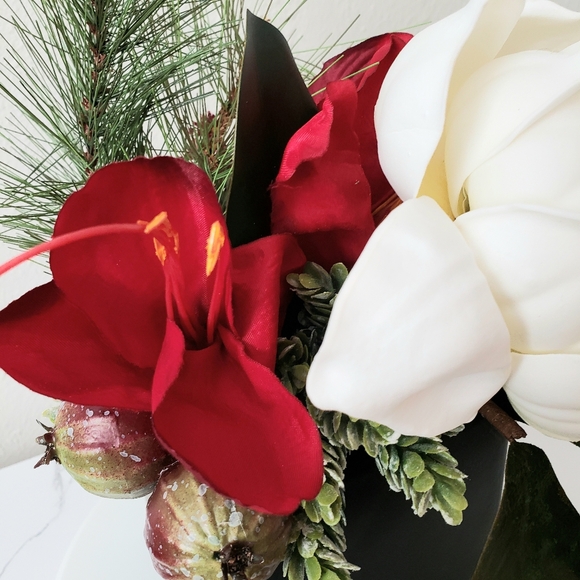 Modern Amarylis and Magnolia Holiday Table Arrangement - Picture 2 of 2